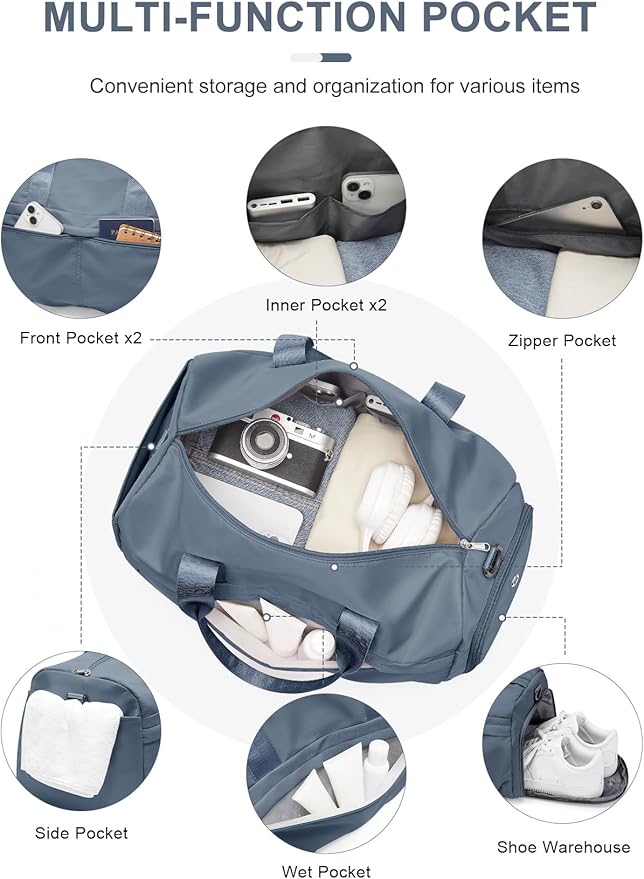 Gym Bag for Women Men with Shoe Compartment, Sport Duffel Bag, Waterproof Travel Weekender