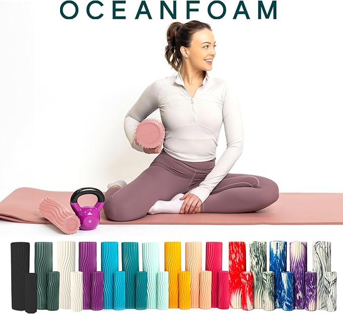 Oceanfoam Ripple Travel Foam Roller (11" x 3.35") Firm Mini Foam Roller for Physical Therapy, Deep