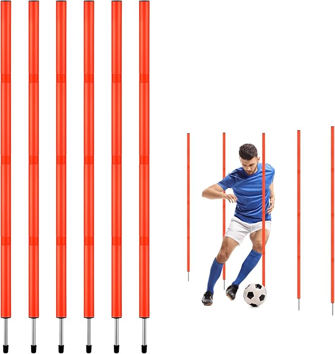 TOBWOLF 6PCS 6FT Adjustable Soccer Agility Training Poles, Detachable Sports Training Speed Sticks
