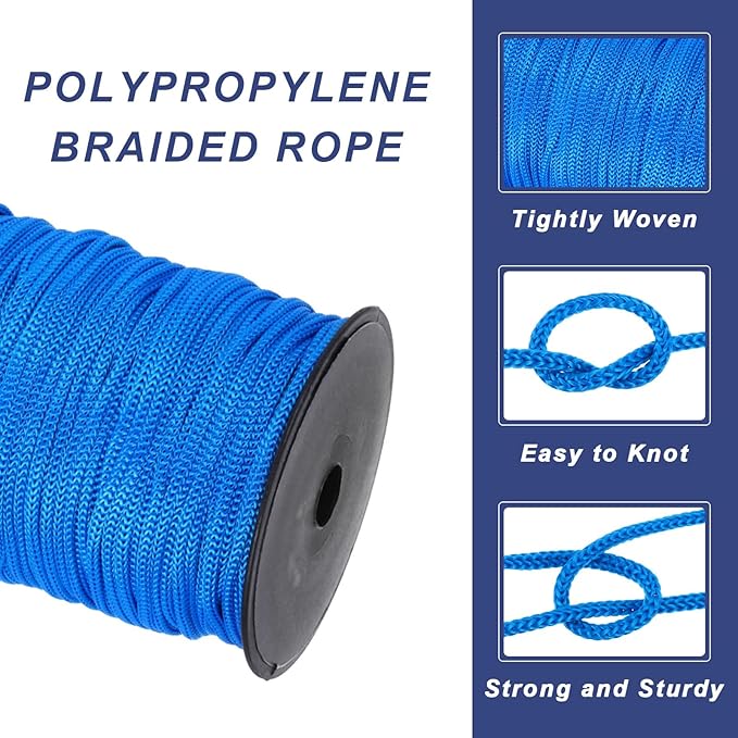 MECCANIXITY 3/16 Inch Polypropylene Rope Braided Ropes, 328ft Nylon Rope Hollow Utility Cord for