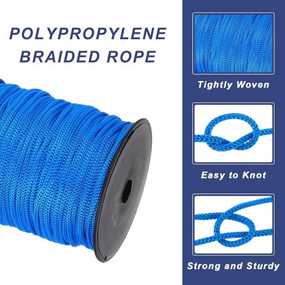 MECCANIXITY 3/16 Inch Polypropylene Rope Braided Ropes, 328ft Nylon Rope Hollow Utility Cord for