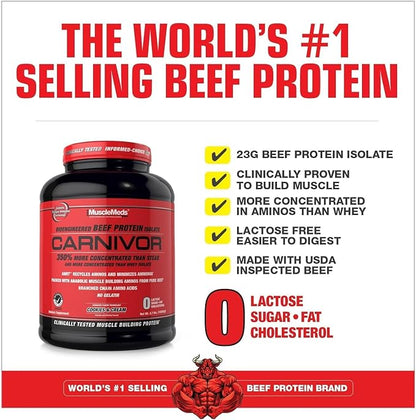 MuscleMeds Carnivor Beef Protein Isolate Powder, Cookies & Cream, 56 Servings, 1680 Gram, 59.2