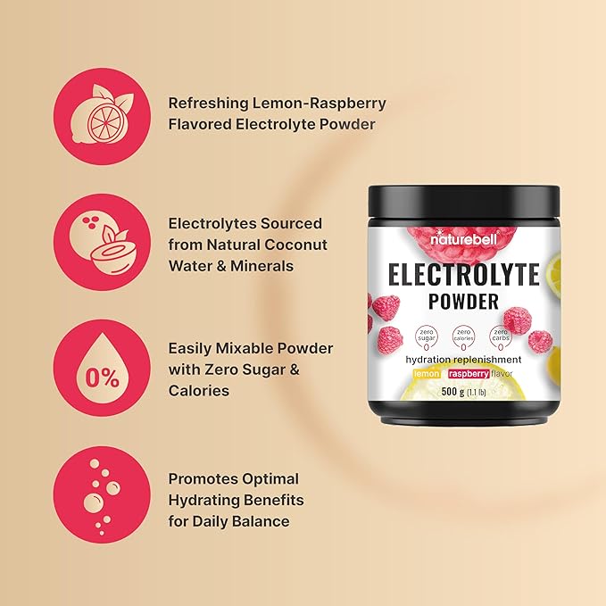 Naturebell Electrolytes Powder No Sugar, 500g (76 Servings) | Keto Fast Hydration Formula | 1,000mg
