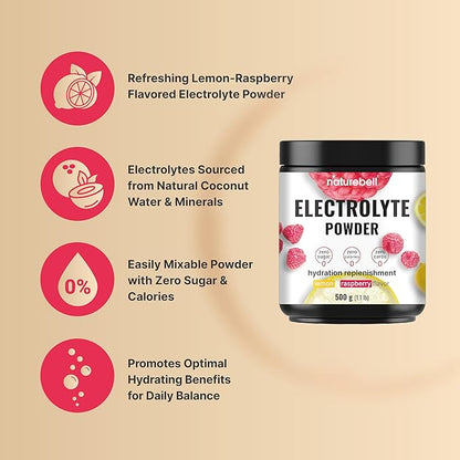 Naturebell Electrolytes Powder No Sugar, 500g (76 Servings) | Keto Fast Hydration Formula | 1,000mg