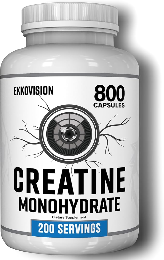 Ekkovision Creatine Monohydrate Capsules, Micronized, Unflavored Creatine Supplement for Men &