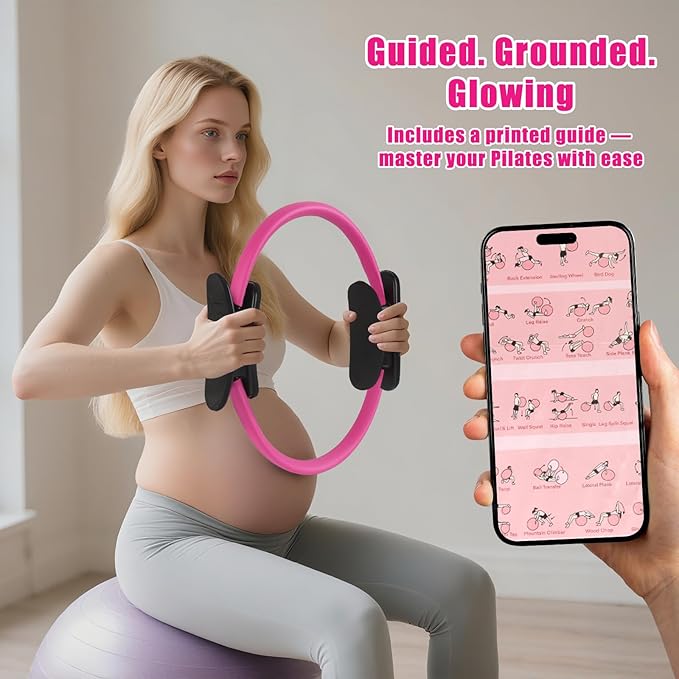 Pilates Essentials Kit for Home Workouts, Pink Pilates Equipment with Pilates Ring and Ball Set for
