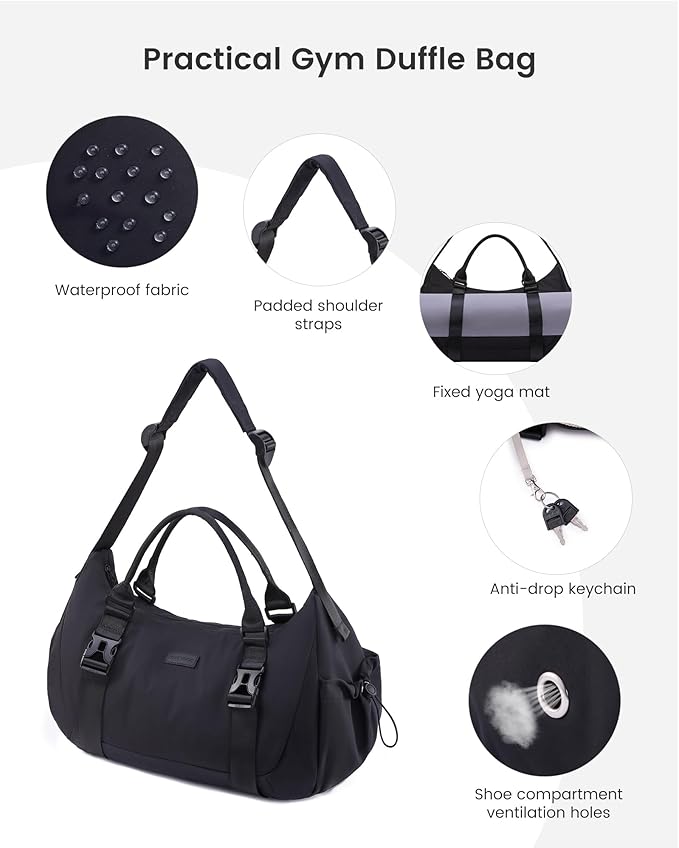 LOVEVOOK Gym Bag for Women Men, duffle bag for travel with shoe compartment, Small Gym Tote Dry Wet