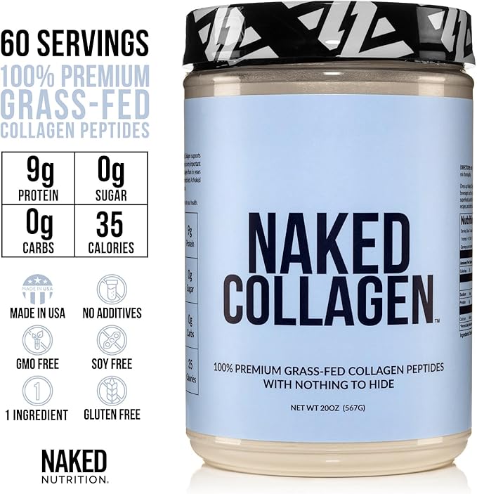 NAKED Collagen Peptides Protein Powder, 60 Servings, Pasture-Raised, Unflavored Grass-Fed