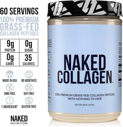 NAKED Collagen Peptides Protein Powder, 60 Servings, Pasture-Raised, Unflavored Grass-Fed