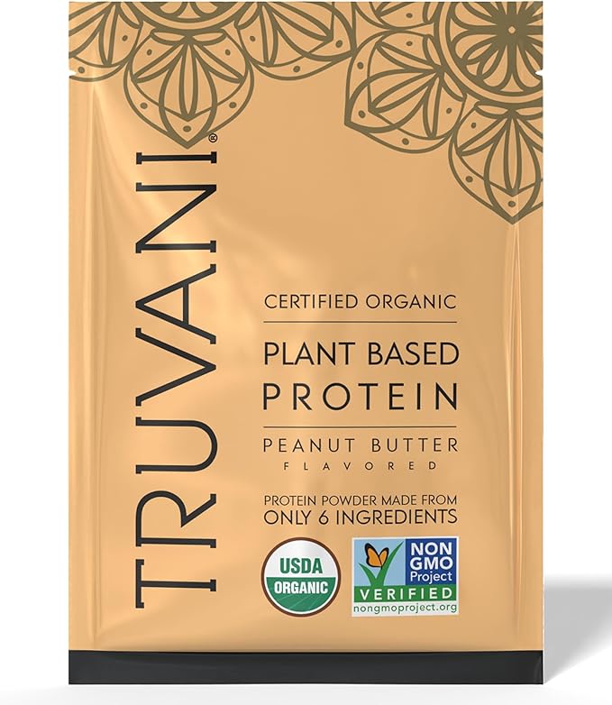 Truvani Vegan Pea Protein Powder | Peanut Butter | 32.7g Organic Plant Based Protein | 1 Serving |