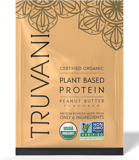Truvani Vegan Pea Protein Powder | Peanut Butter | 32.7g Organic Plant Based Protein | 1 Serving |
