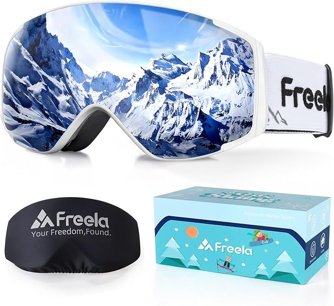 Freela Kids Ski Snowboard Goggles for Toddler(3-14) Youth Anti Fog Anti UV Goggles Girls Boys Snow