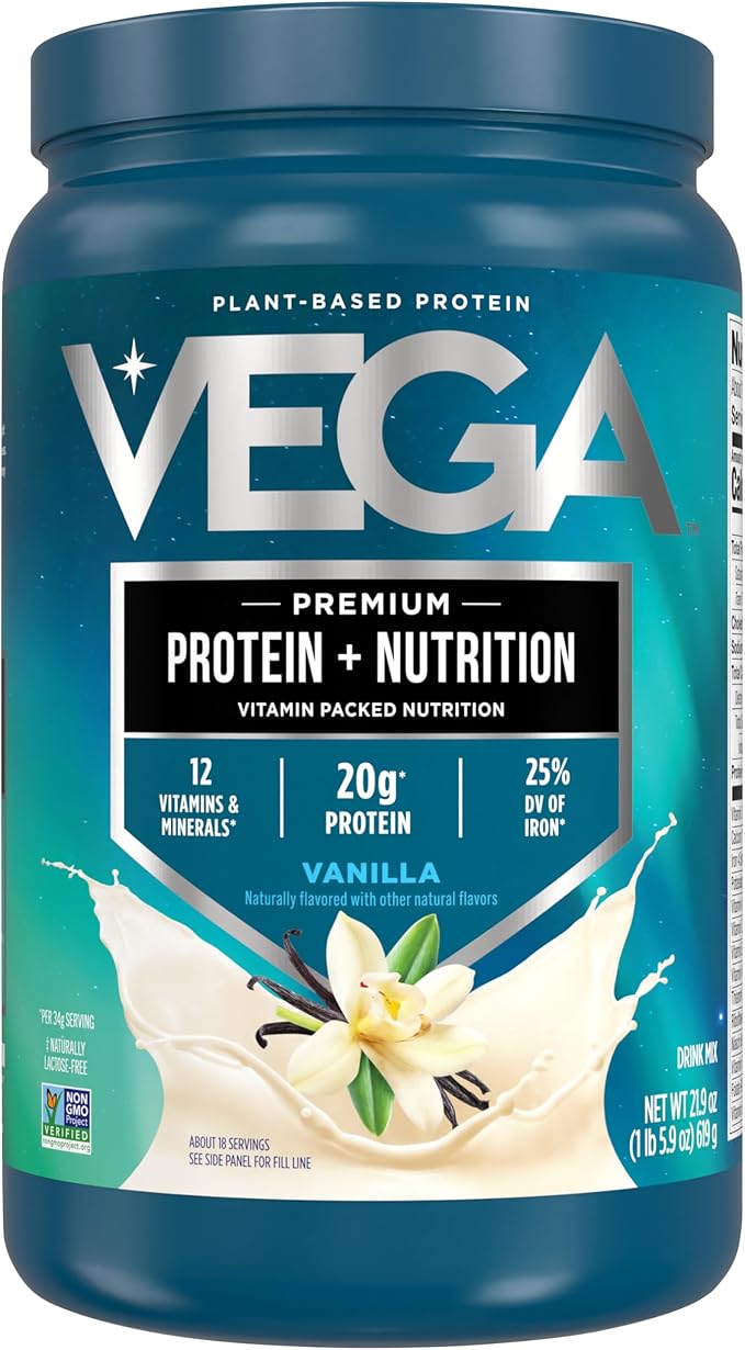 Vega Protein + Nutrition - 20g Plant-Based Pea Protein, Vanilla, 18 Servings, Vegan Keto Superfood