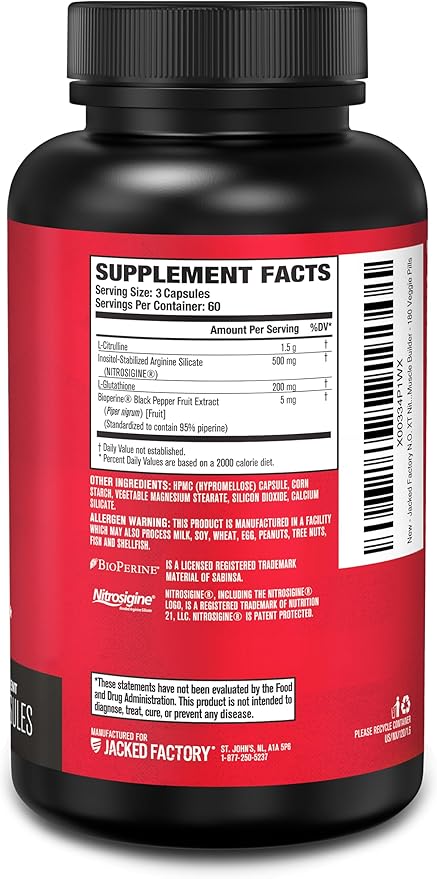 Jacked Factory N.O. XT Nitric Oxide Supplements for Men w/Nitrosigine L Arginine L Citrulline