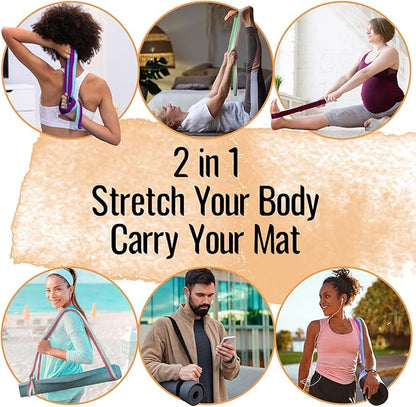 TECEUM Yoga Strap & Mat Strap – 2 IN 1 – Cotton – 6 ft 8 ft 10 ft (30+ colors) – Adjustable