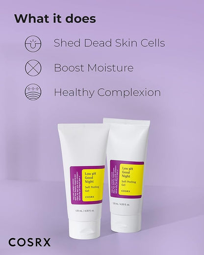 COSRX Low pH Good Night Soft Peeling Gel, 4.05 fl oz / 120ml, Mildly Exfoliating PHA For Sensitive