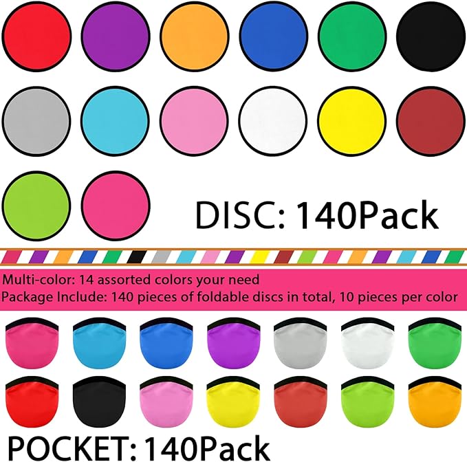 Foldable Flying Disc Fans Set with Bags, 9.8 Inch Black Egde Fabric Beach Flying Disc for Wedding