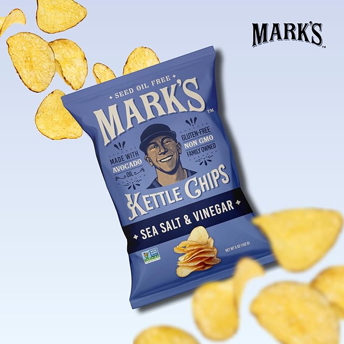 MARK’S Kettle Cooked Avocado Oil Potato Chips, Sea Salt & Vinegar – Seed Oil & GMO Free | Sea Salt