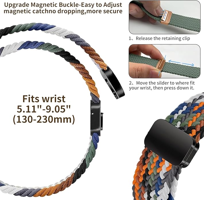 Braided Band Compatible with Fitbit Versa 4 Bands for Woman/Versa 3/Sense 1/Sense 2 Band, Magnetic