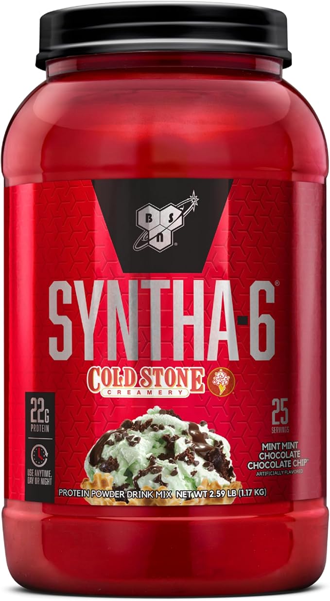 BSN Syntha-6 Whey Protein Powder, Cold Stone Creamery- Mint Mint Chocolate Chocolate Chip Flavor