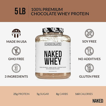 NAKED Whey Protein Supplement Powder, Chocolate, GMO Free, Soy Free, Gluten Free Aid Muscle Growth