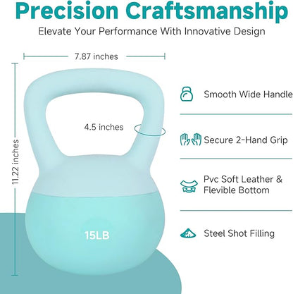 Leikefitness Soft Kettlebells,Steel Shot Filled Weights for Women and Men,Color Coded Anti Slip