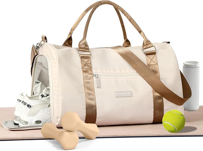 FIORETTO Womens Gym Tote Duffle Bag with Wet Pocket & Shoe Compartment, Sports Duffel Overnight