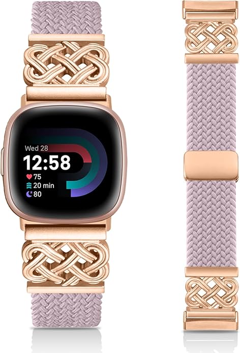 Braided Band Compatible with Fitbit Versa 4 Bands for Woman/Versa 3/Sense 1/Sense 2 Band, Magnetic