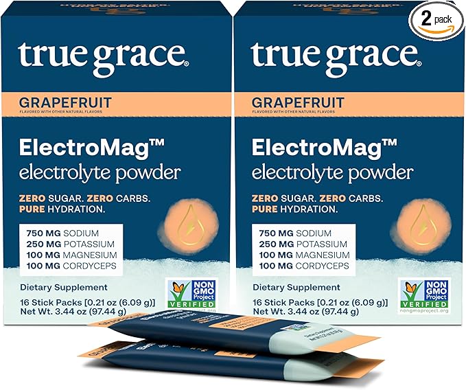 True Grace ElectroMag - 16 Stick Packs (Pack of 2) - Grapefruit - Electrolyte Powder for Rapid