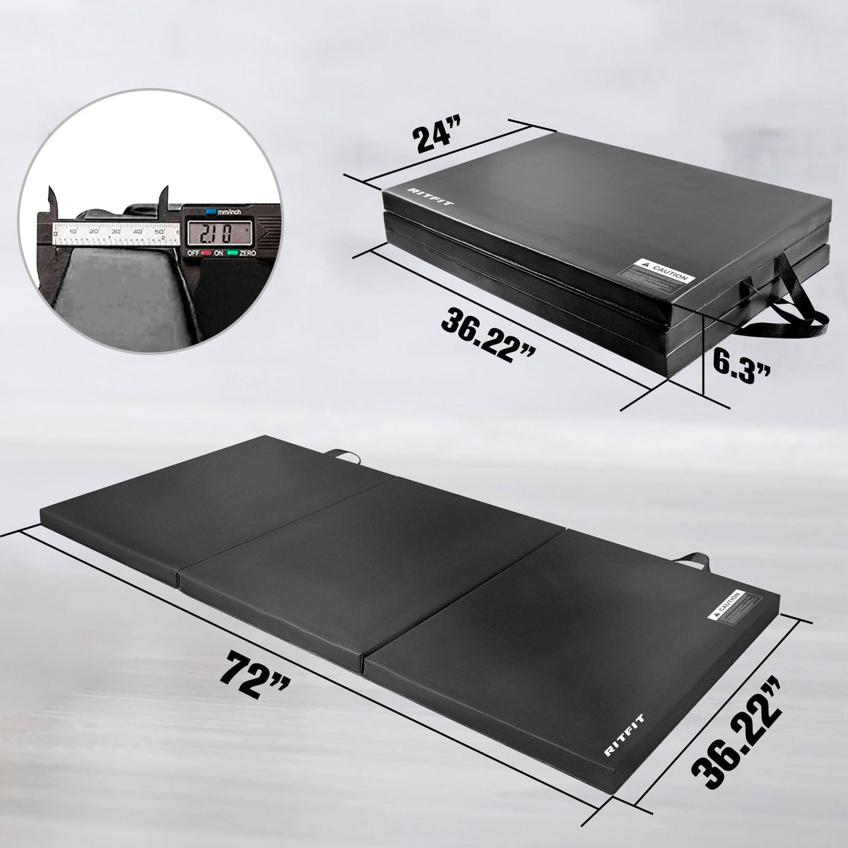 RitFit Upgraded Folding Exercise Mat, 2 Inch Thick Gymnastics Mat