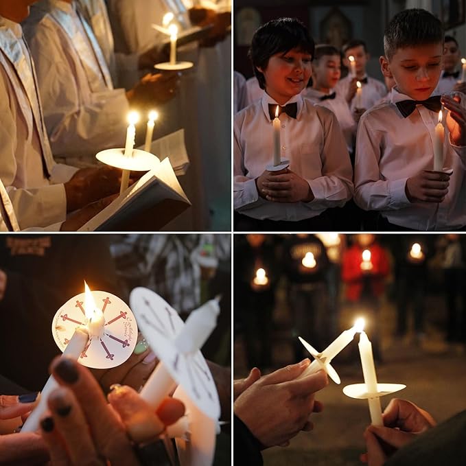 100 pcs Church Candles with Drip Protectors for Devotional Candlelight Vigil Service, Unscented