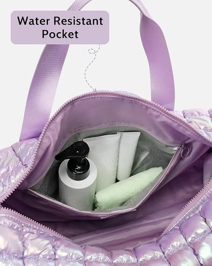 Quilted Duffel Bag for Women, Puffer Gym Duffle Bag with Shoe Compartment Lightweight Large