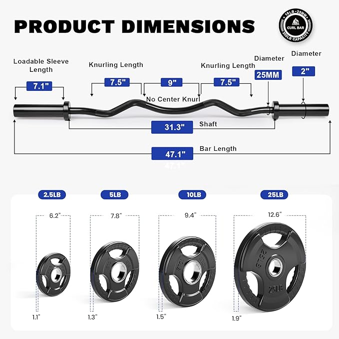 LIONSCOOL Premium 4ft/4.9ft/6ft Barbell for Strength Training and Olympic Weightlifting, 2 Inch Bar