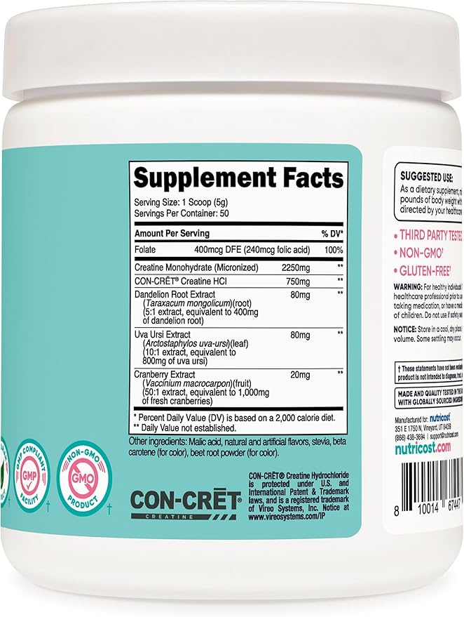 Nutricost Creatine Monohydrate Powder for Women, Micronized, Peach Mango Flavor, 50 Servings