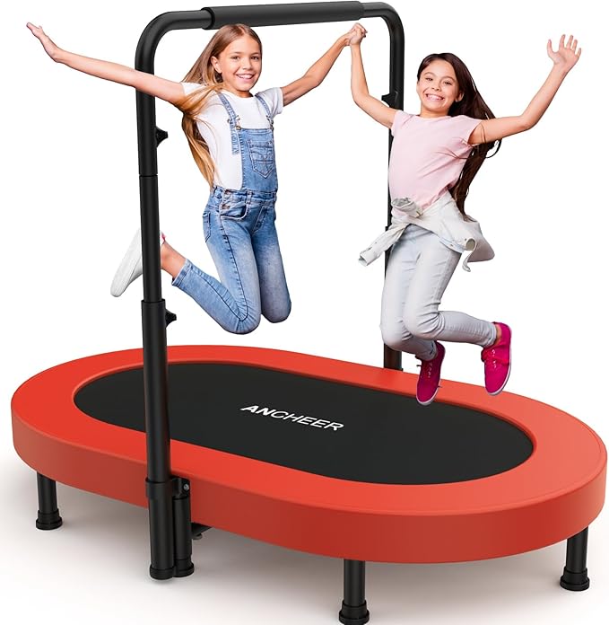 ANCHEER 56'' Foldable Mini Trampoline with Adjustable Handle - Indoor/Outdoor Rebounder for Kids &
