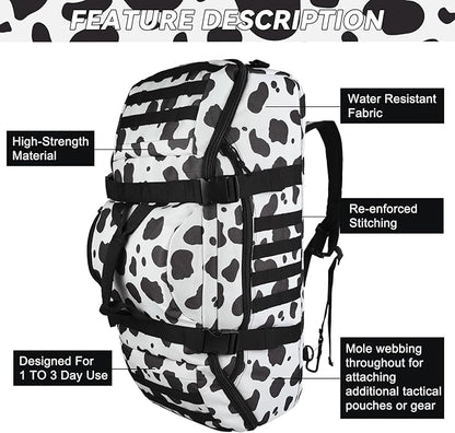 65L Large Duffle Bag, 3-in-1 Tactical Backpack MOLLE Pack for Sports, Gym, Outdoor, Cow Color