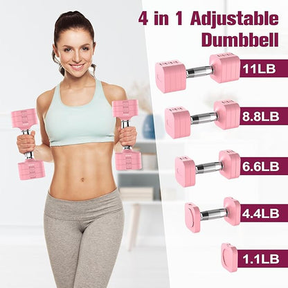 22LBS Adjustable Dumbbells Set, Adjustable Weight Dumbbells with 4 Levels 4.4lb, 6.6lb, 8.8lb