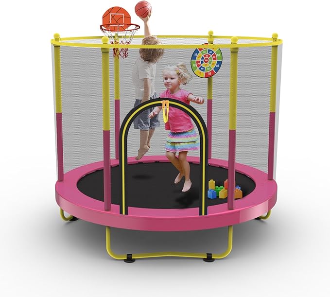 72" Trampoline for Kids with Net,6 FT Indoor & Outdoor Small Toddler Trampoline with Basketball