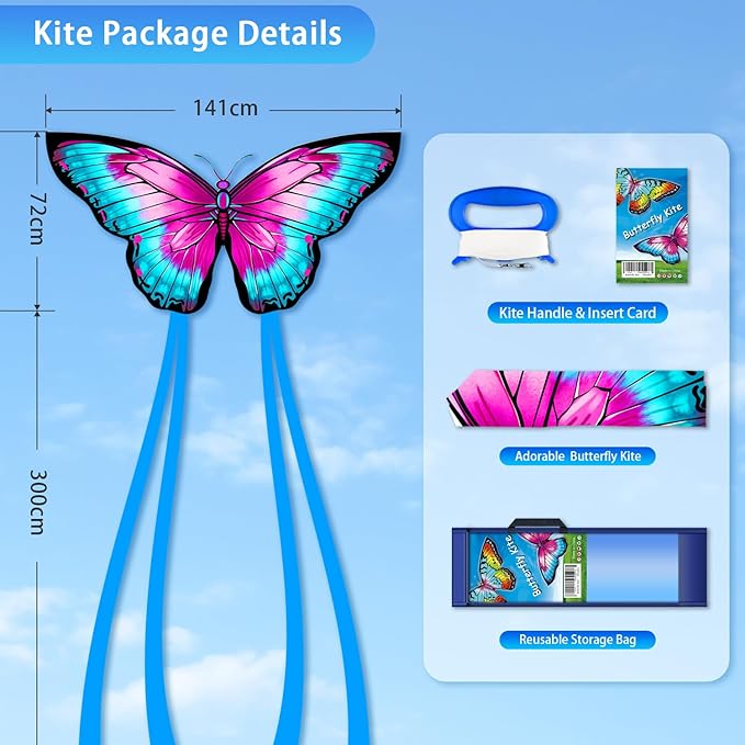 Butterfly Kites for Kids & Adults, Easy to Fly Design with Long Tail for Stability, for Kids Ages