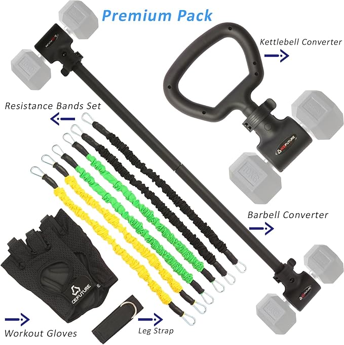 3 in 1 Dumbbell Converter Bar Set - Convert Dumbbells to Barbell & Kettlebell for Home Gym