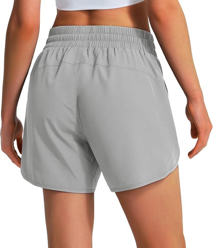 Ksmien Women's 5" Athletic Running Shorts Quick Dry Lightweight Workout Gym Shorts with Zipper