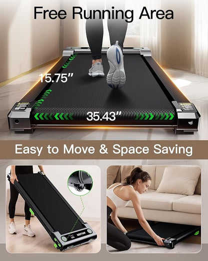 Walking Pad with Incline, Akluer Incline Treadmills for Home, 2.5 HP Under Desk Treadmill Small