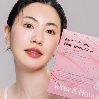 Terez & Honor Collagen Face Mask 4-Pack & Eye Patches 60 Pcs Hydrogel Set - Korean Self Care for