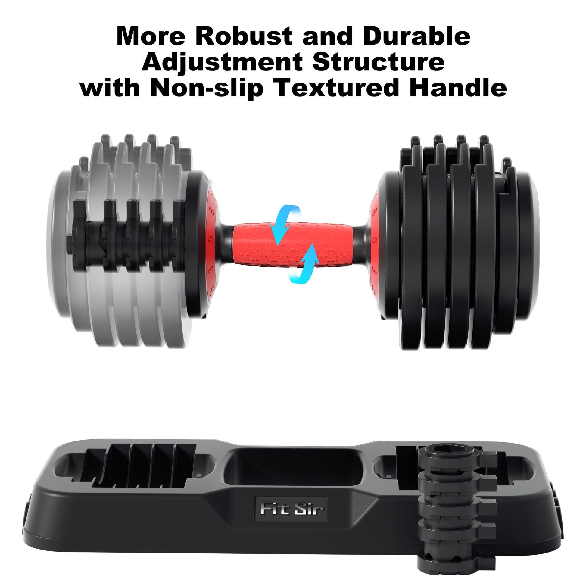 Fit Sir Adjustable Dumbbell Set, 10-in-1 25LB/50LB/90LB Ajustable Dumbbells with Safe Locking