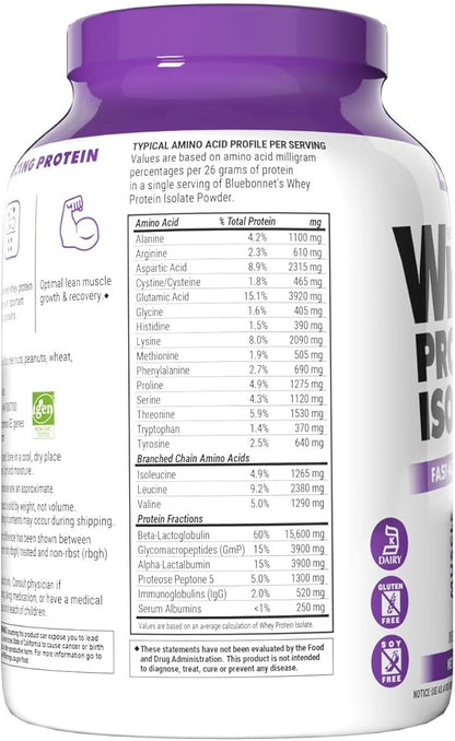Bluebonnet Nutrition Whey Protein Isolate Powder, Whey from Grass Fed Cows, 26 Grams of Protein, No