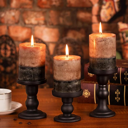 KONNI Coffee Layered Pillar Candles Set of 3, 3"x 4" Unscented Pillar Candles Bulk, 39 Hours Long