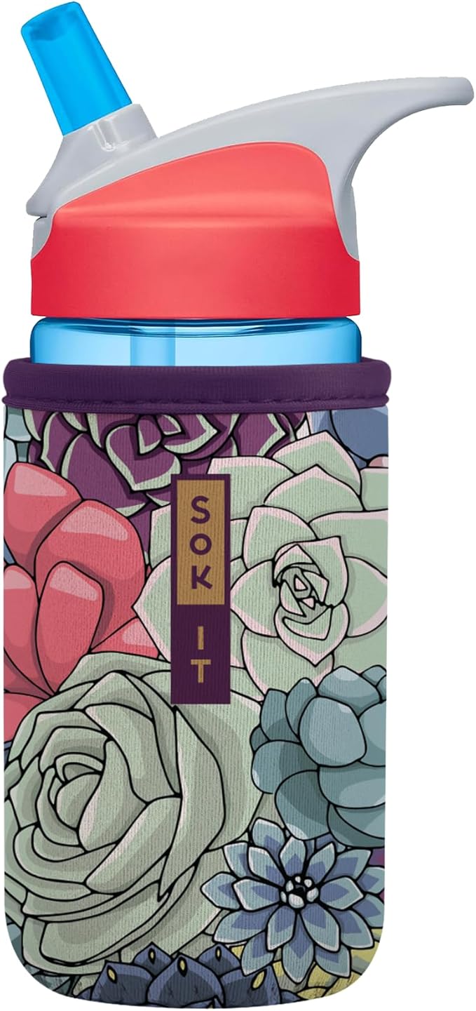 Sok It BotlSok Water Bottle Sleeve Insulated Neoprene Cover (Succulents, Fits 12oz CamelBak or