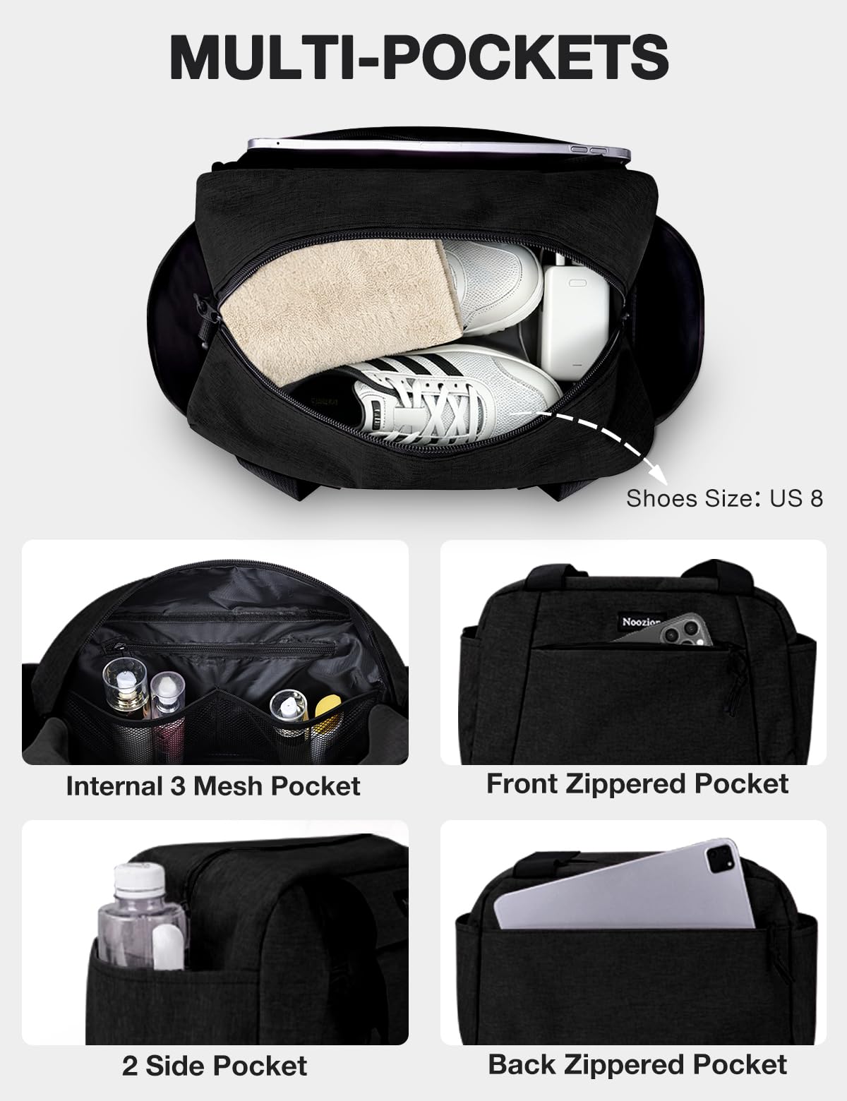 Noozion 14 inch Small Gym Bag for Women & Men, Lightweight Carry On Mini Duffle Bag with Multiple