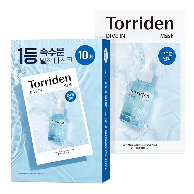 Torriden DIVE IN Hyaluronic Acid Facial Mask (10 sheets) | Extra Moisturizing Care | Hyaluronic