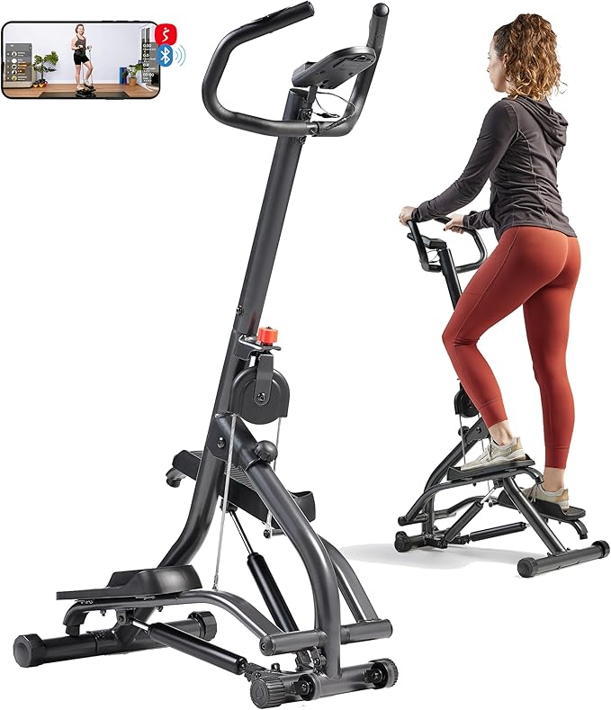 Sunny Health & Fitness Stair Stepper w/Handlebar, Extended Step Range Climber Machine for Legs